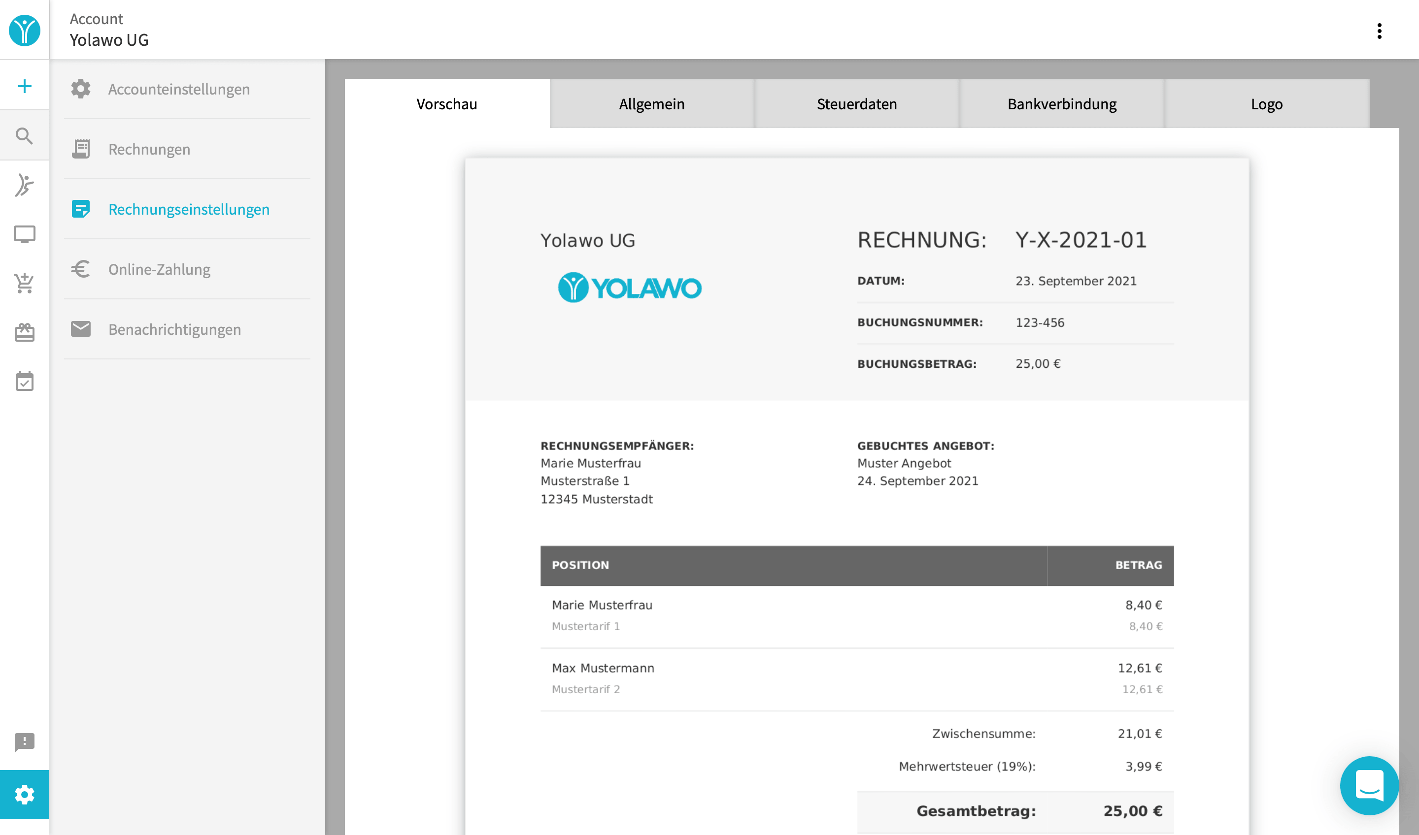 Rechnungseinstellung im Yolawo System